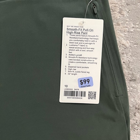 NWT lululemon size 10 smooth fit pull on high rise pant dark forest - Picture 2 of 3